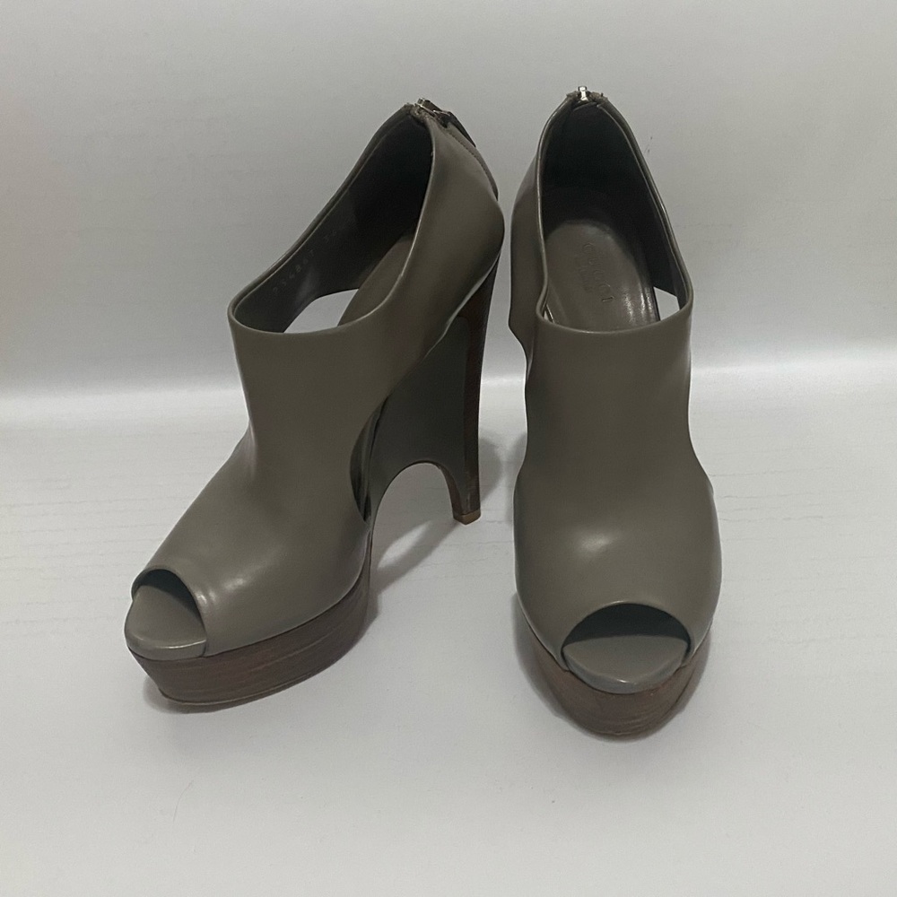 AUTH GUCCI CLEMENCE WOODEN PLATFORM WEDGE SANDALS PUMP HEELS BOOTIES BOOTS $990!